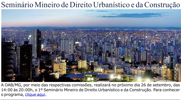 Semin&aacute;rio Mineiro de Direito Urban&iacute;stico e da Constru&ccedil;&atilde;o